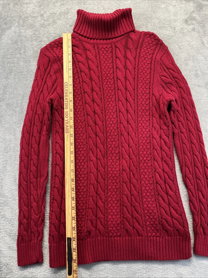 Suéter de cuello alto Jeanne Pierre para mujer M rojo algodón tejido con cable manga larga Foto 2 de 4