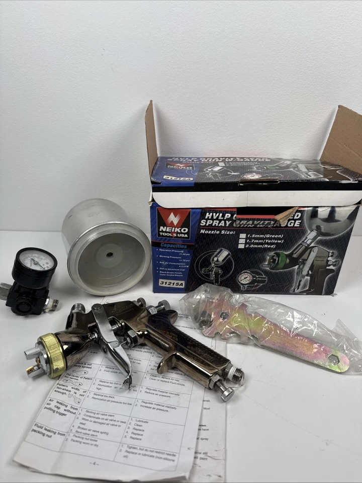 Pistola pulverizadora de pintura para carrocería automática Neiko alimentada por gravedad con caja de calibre y herramientas Foto 2 de 4