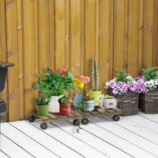 Image of 2 Pack Plant Caddy with Wheels, 30 cm Square Wooden Plant Pot Trolley