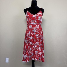 Lulus Dress Womens Medium Red Floral V Neck Fit & Flare Midi Sundress Summer