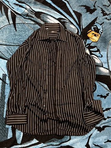 Valentino, Vintage Valentino Men's Striped Black Dress Shirt Size XL Made in Italy