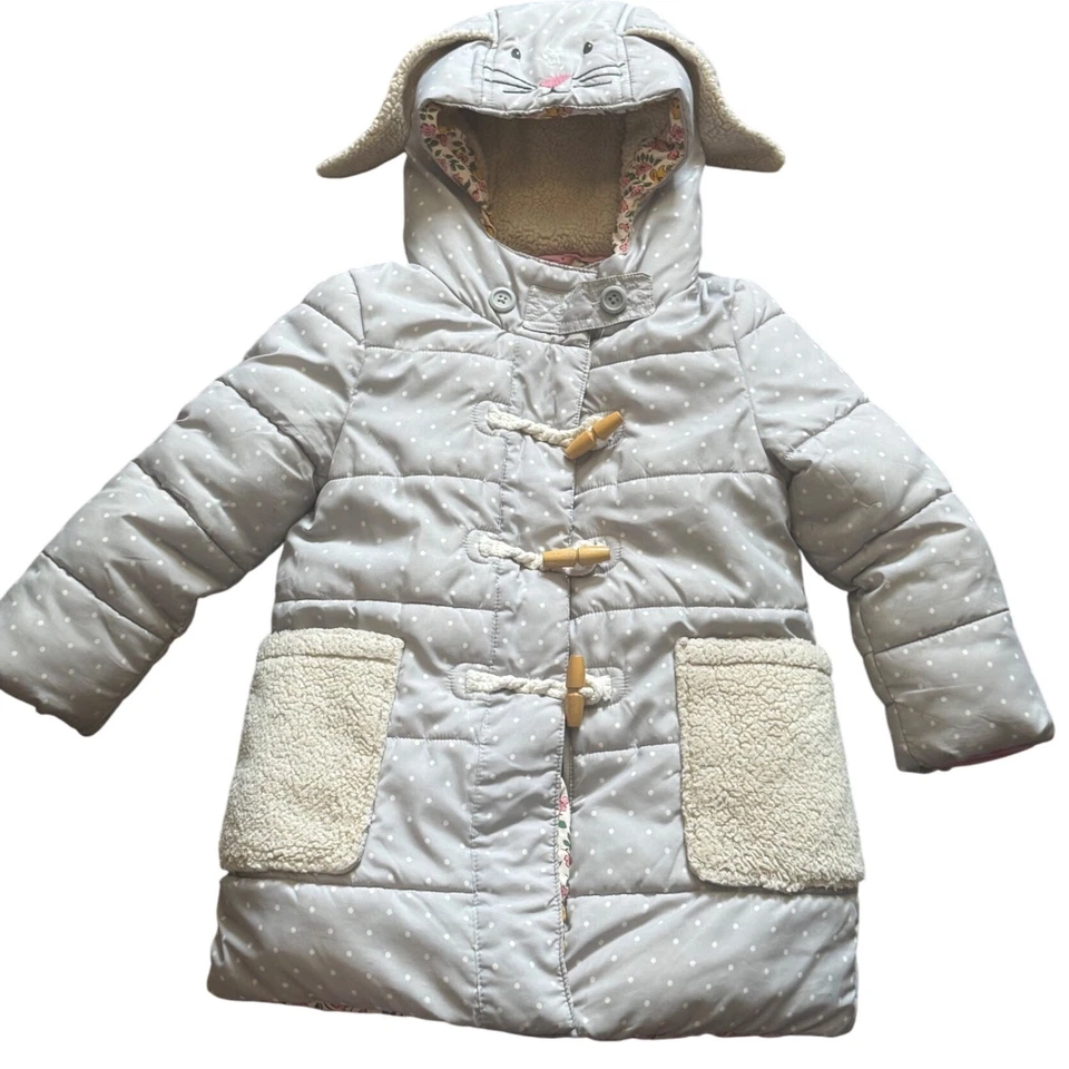 Mini Boden Girl 3-4 Y Capuz de Coelho Ponto Cinza Longline Casaco Tampão Alternar Zíper Completo - Imagem 2 de 4