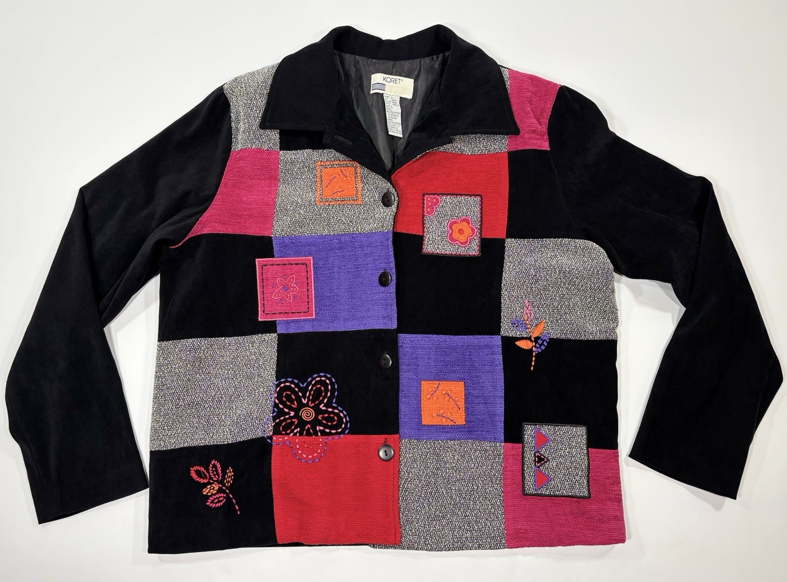 Koret Patchwork Jacket Women’s Large Black Floral… - image 1