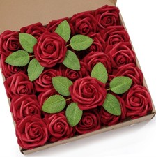 50Pcs Red Foam Roses with Stems Artificial Flowers for DIY Wedding Decor