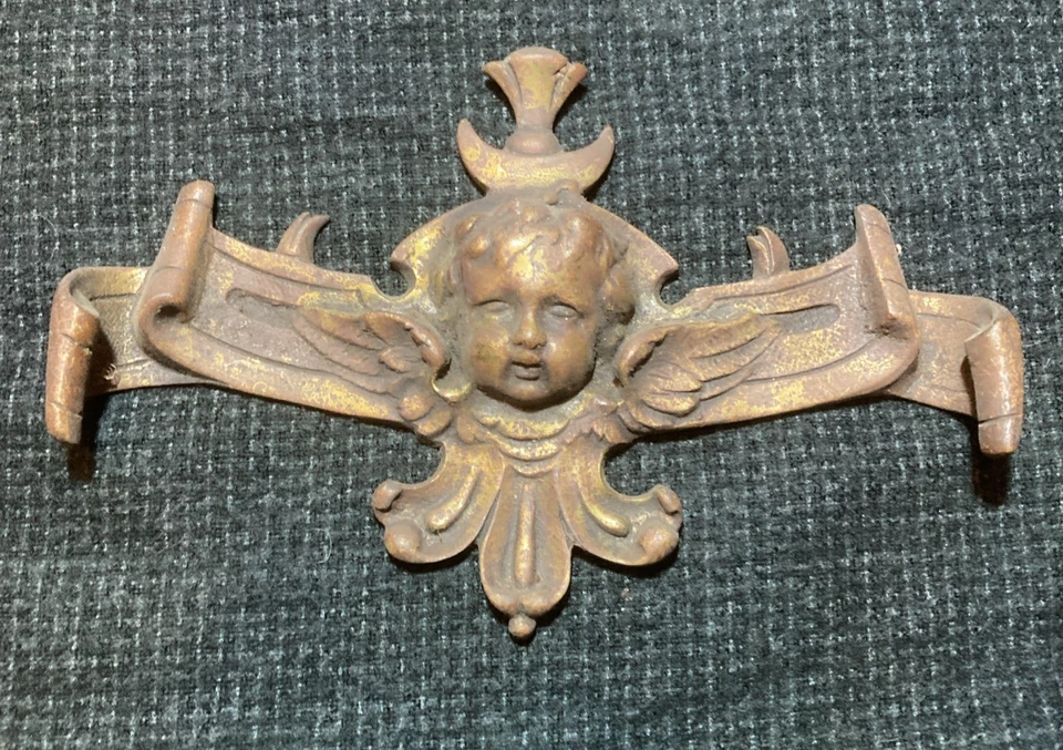 Décoration De Meuble PLAQUE EN BRONZE Chérubin ANGE Ornement Garniture Fronton - Photo 2/4