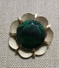 Vintage Mid-Century Green Rhinestone Brooch,Star Pin Brooch 2". Gold Tone 