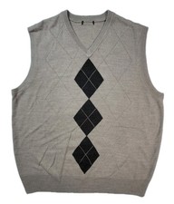 Men  s Golf Argyle Sweater Vest M/L Beige Tan Knit Pullover Diamond Pattern