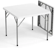 VINGLI White Card Square Table, 34 Inch Foldable Legs Full Table Top, Easy to Se