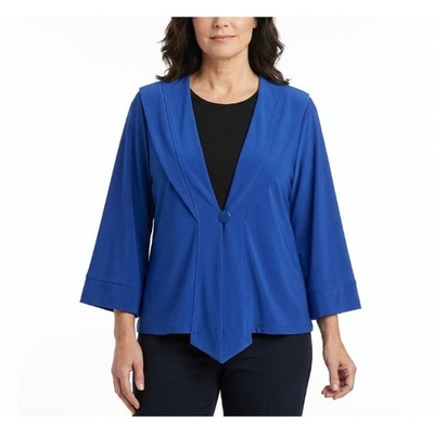 #ad Sympli size 8 Royal Blue One Button Stretch Knit Flare Sleeve Light Jacket $20.00