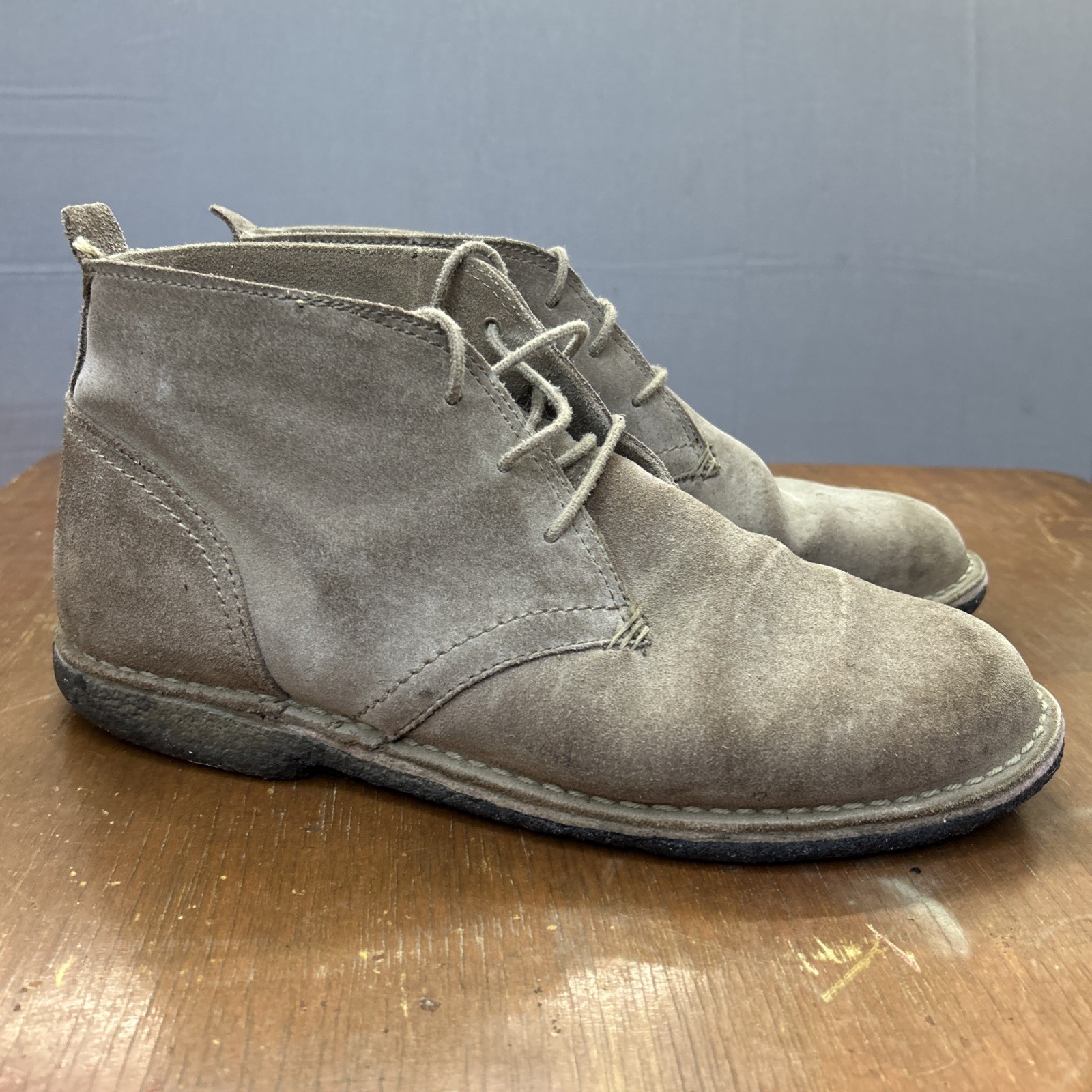 LL Bean Suede Leather Mid Lace Up Chukka Boots Gum Sole Mens Size 11 Wide Tan