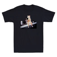 Smoking Cat Funny Cigarette Kitty With Beer Gen Z Meme Retro Men's Black T-Shirt