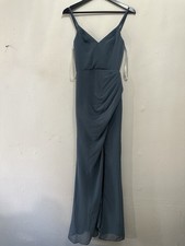 Azazie Bridesmaid Dress C Slate Blue Chiffon Maxi Formal Spaghetti Strap