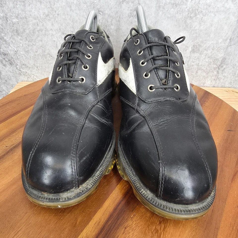 Footjoy FJ DryJoys Tour 高尔夫鞋男式 7.5 黑色白色皮革钉 53599R — 第 3/4 张图片