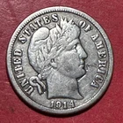 1914D US Barber SILVER Dime "Denver" Mint! STRONGER LIBERTY! VF! Old US Coin!