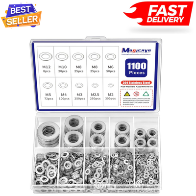 #ad 1100 Pcs Flat Washers Assortment Kit 304 Stainless Steel 9 Metric Size M2–M12 $13.67