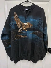 Vintage 90s Boundry Waters Art Unlimited Eagle All Over Print Sweatshirt Sz XXL
