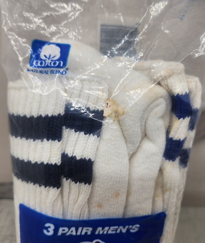 Vintage Fruit of The Loom Striped Tube Socks 6 Pairs Men’s 6-12 Old Stock 80s - Picture 2 of 6