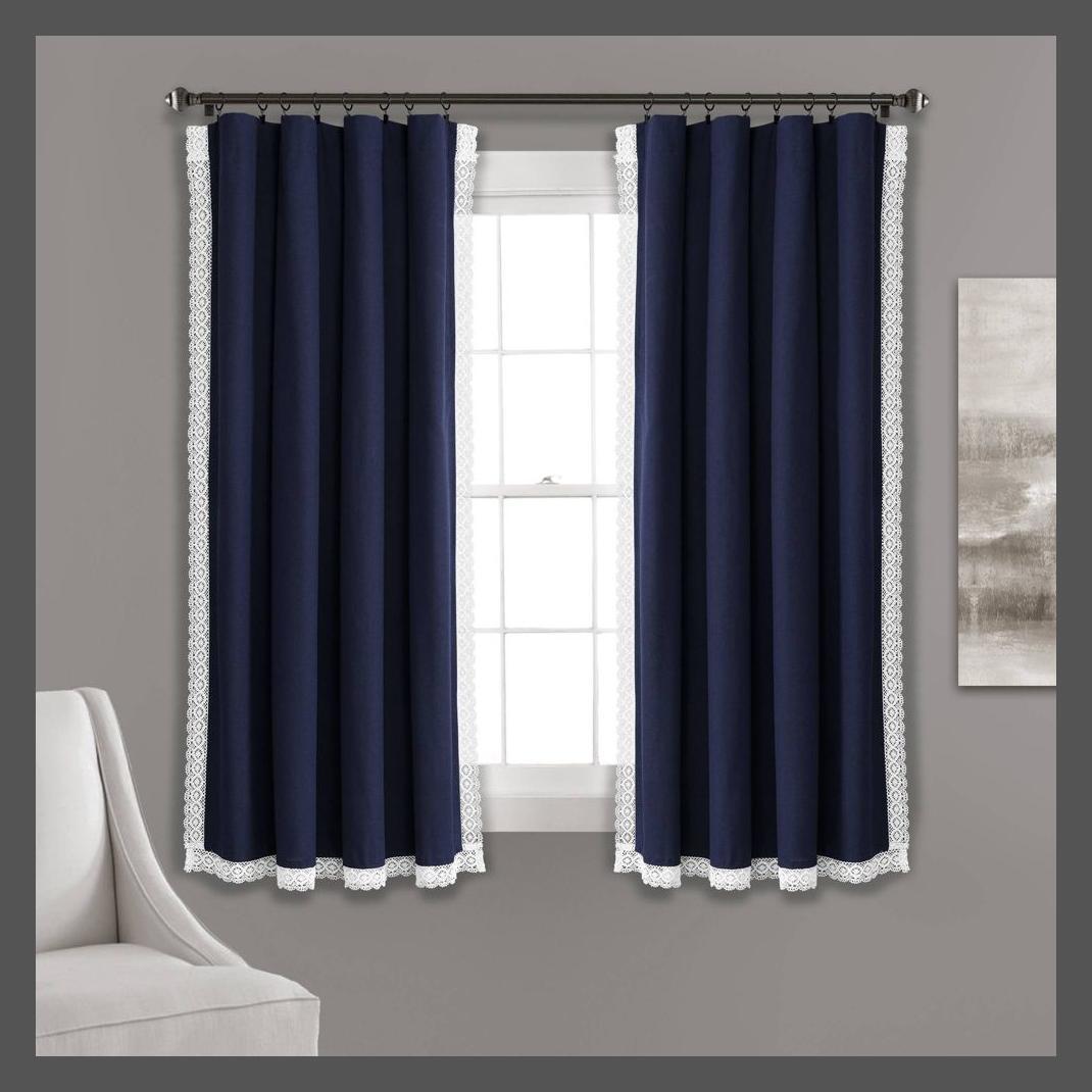 84x54 Rosalie Rod Pocket Light Filtering Window Curtain Panels Navy - Lush