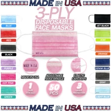 3-Ply Disposable Face Mask - 50 PCS - Made in USA - Non Woven Polypropylene