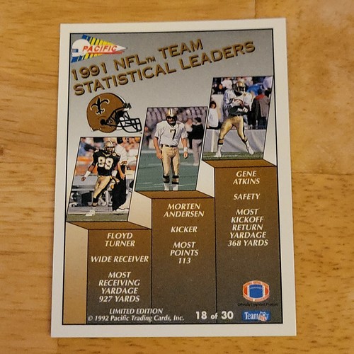 1992 PACIFIC FOOTBALL CARD TEAM LEADERS PAT SWILLING 18 OF 30 - Picture 2 of 2