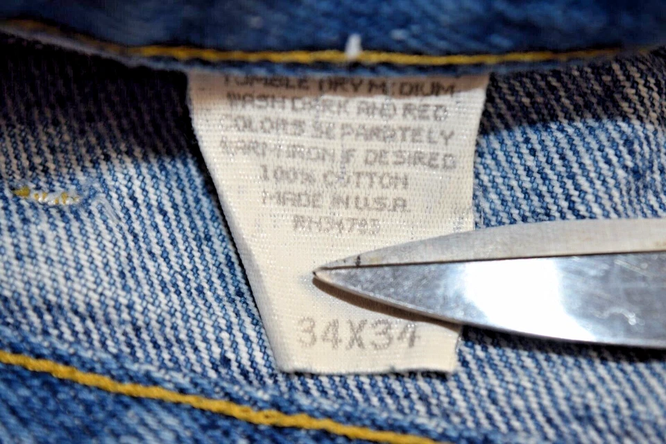 Jeans Lee vintage 34 x 34 (32 x 33) años 80 azul pierna recta deshilachado hasta la rodilla hechos en EE. UU. Foto 3 de 4