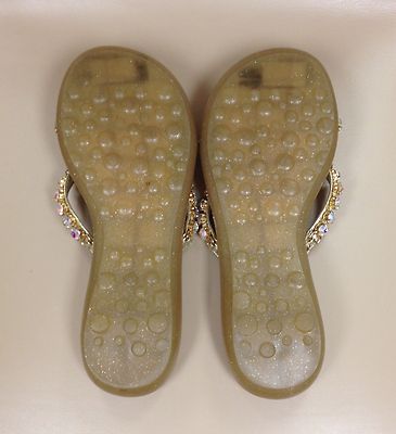 Sandales Arleen C Dorées Avec Strass - Taille 5,5-6 US, Talon Bas, Occasion