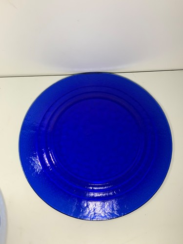 Set 2 piatti vintage in vetro soffiato a mano Gudio Ferro Murano blu cobalto 12,5 pollici - Foto 6 di 8