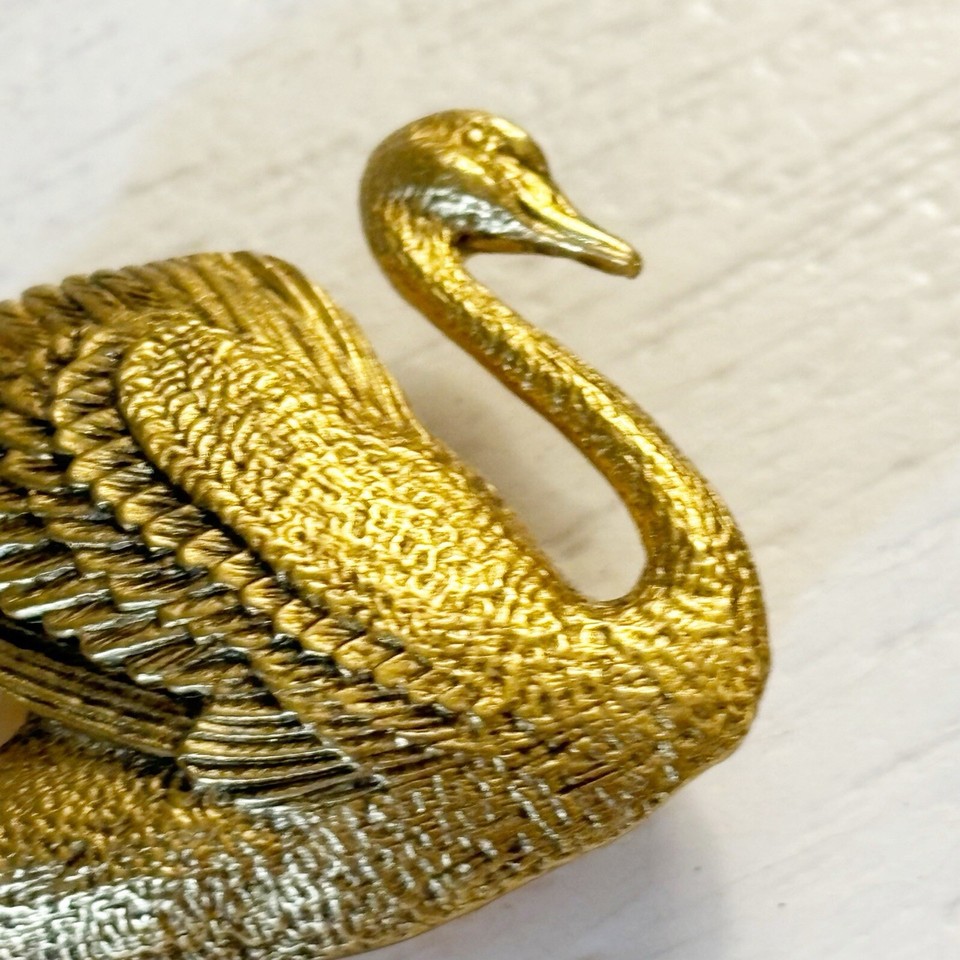 Vintage Stamped MFA Museum of Fine Arts SWAN Brooch Detailed Gold Tone