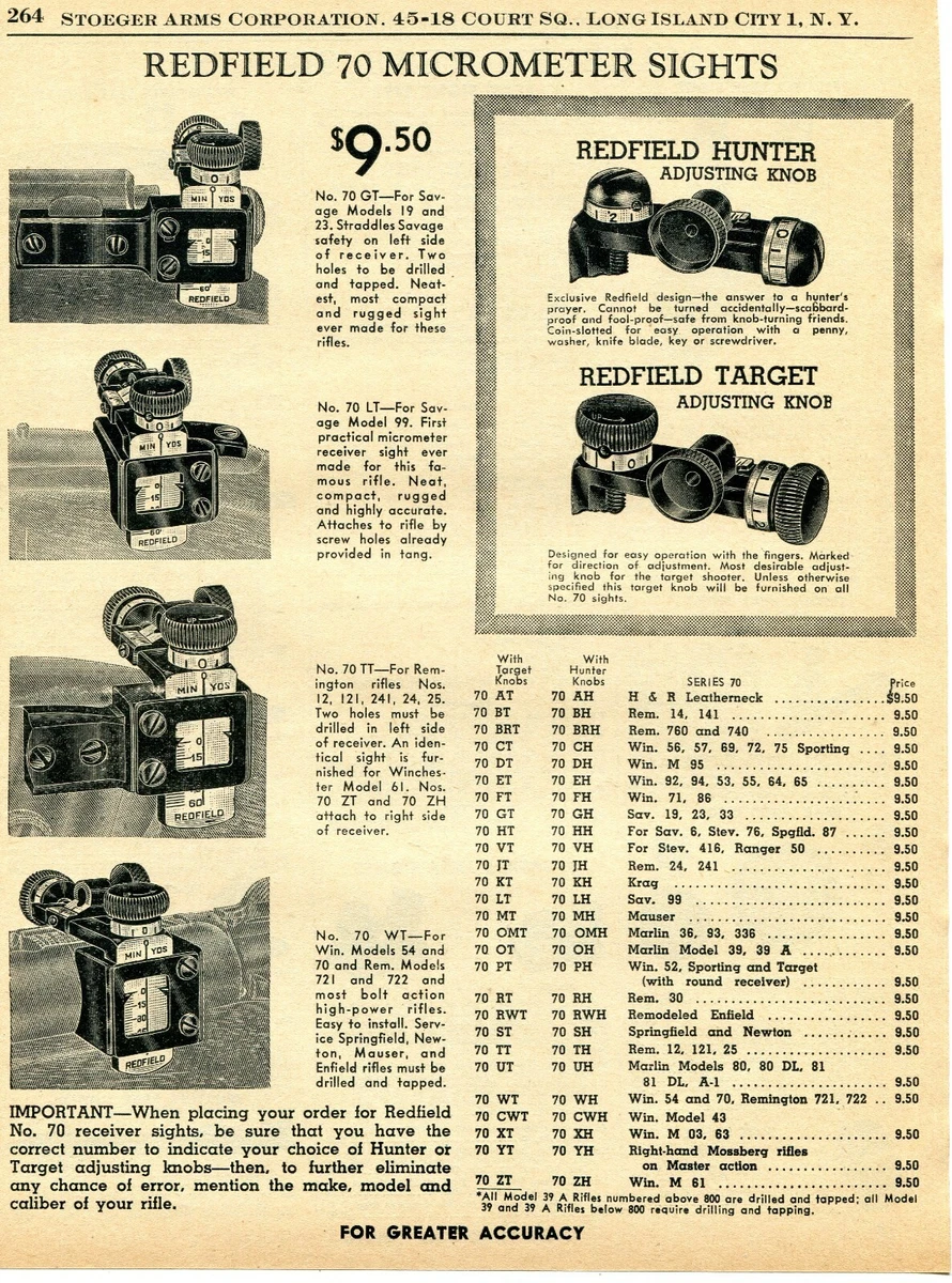 1956 Print Ad of Redfield 70 Micrometer Rifle Receiver Sights | eBay