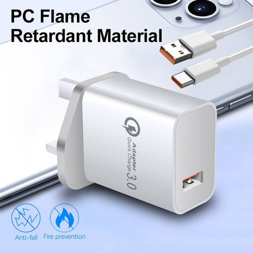 18W Fast Charging USB QC3.0 Power Adapter UK Socket Plug Wall Charger with Cable - Picture 7 of 21