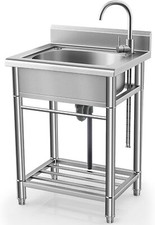 Utility Sink Free Standing Single Bowl Kitchen 23 Inch, Stainless Steel