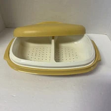 Vintage 4 Piece Tupperware 1273-2 Harvest Gold Vegetable/Rice Steamer USA