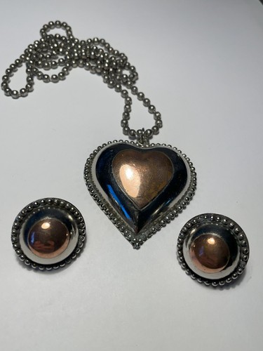 Silver & Copper Heart Pendant & Earrings - Picture 11 of 13