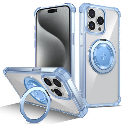 For iPhone 12 13 14 15 Pro Max Shockproof TPU/PC Clear Case Stand Mag-Safe Cover
