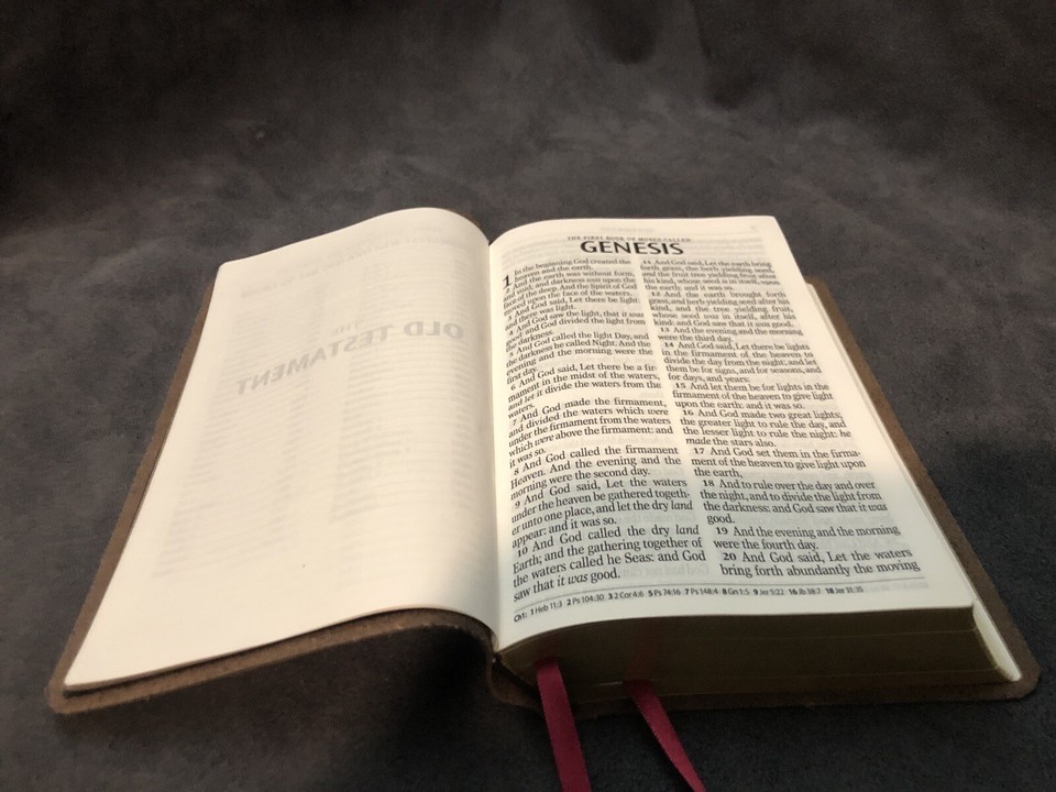 KJV King James Version giant print Bible Brown Genuine Leather Verse By ...