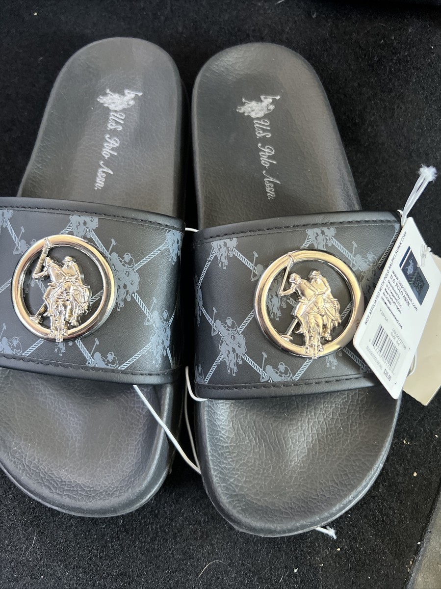Women’s Size 5-6 SLIDES POLO ASSN Black/ Grey First Eco Friendly  Footwear ￼