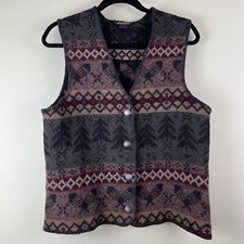 VTG 90s Woolrich Womens Sz Large Wool Blend Snow Trees Holiday Button Up Vest