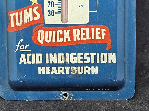 Vintage Tums Medicine Metal Thermometer. Quick Relief! 9" x 4" - Picture 3 of 5