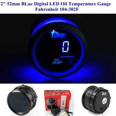 2'' 52mm BLue Digital LED Oil Temperature Gauge With Sensor Fahrenheit 104-302F