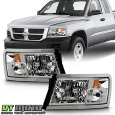 For 2008-2011 Dodge Dakota Chrome Headlights Headlamps Replacement Left+Right