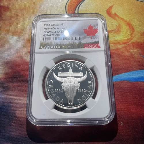 1982 NGC PF69UCAM CANADA SILVER DOLLAR REGINA 1882-1982 S$1 PR 69 ULTRA CAMEO