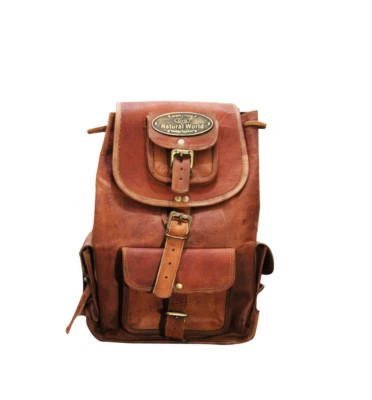 Sac Chèvre Cuir à Dos Ordinateur Portable Véritable Voyage Vintage 4 Petit Poche - Photo 1/4
