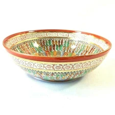 ONE THOUSAND FACES SERVING BOWL RUST MULTI COLOR  6.75"D JAPAN VTG ANTIQUE