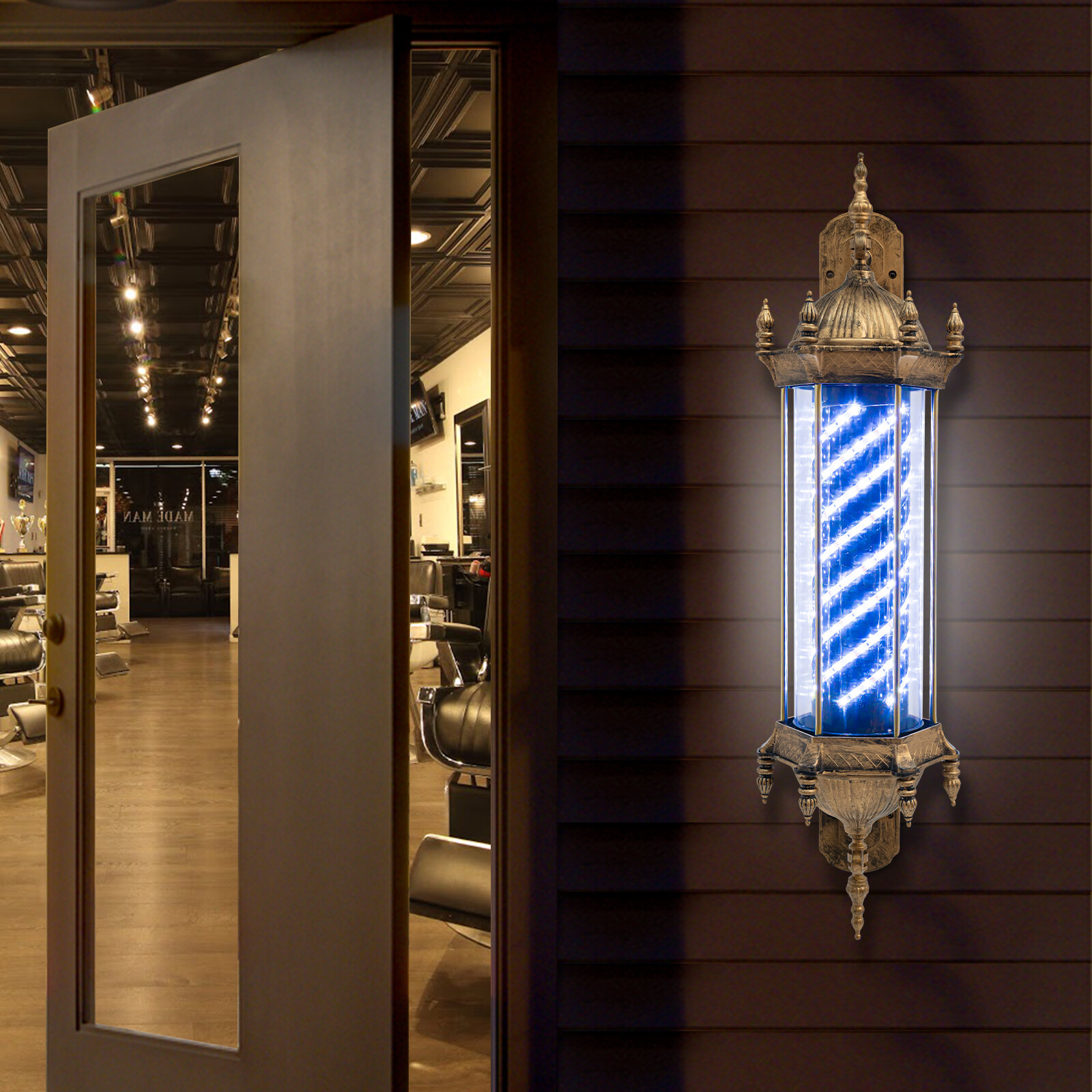 LED Barber Shop Pole Light White Light Rotating Hair Salon Sign Lamp 220V