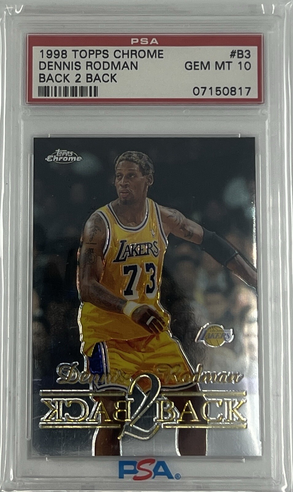 1998 TOPPS CHROME BACK 2 BACK #B3 DENNIS RODMAN PSA 10 GEM MINT
