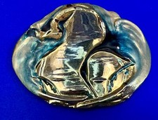 Charmant Cranes Gold Blue Colored Vintage Belt Buckle/ Scarf Slide