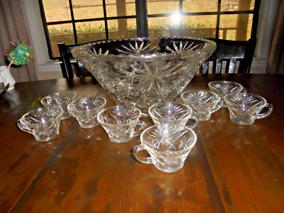 VINTAGE ANCHOR HOCKING STAR OF DAVID PUNCH BOWL SET/W 9 CUPS | eBay