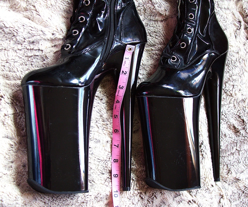 Pleasers Botas Negras 10" pulgadas Tacón de Aguja Hasta el Muslo Plataforma Charol 9 Foto 2 de 4