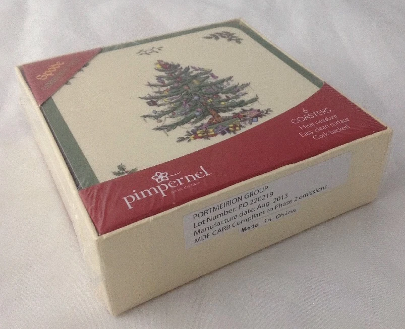 Set of 6 Pimpernel Spode Christmas Tree Coasters Cork Back Gift Boxed - Image 2 of 3