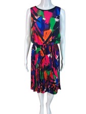 Calvin Klein Women's Dress Colorful Accordion Pleat Trapeze Blouson Size 10 NWT